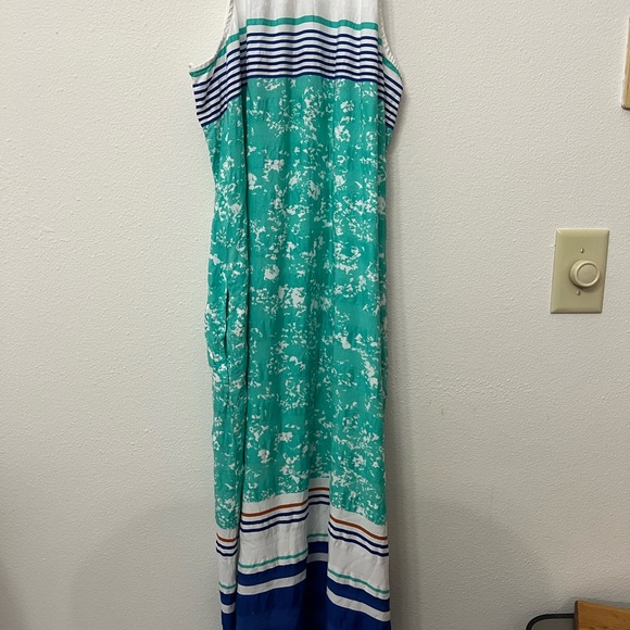 Prana Blue White Maxi Dress Halter Summer Floral Stripes Neckline Size M - Picture 12 of 13